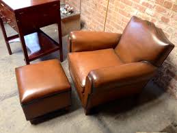 Pair of Woven Leather Club Chairs w/ Ottomans | Old Plank
