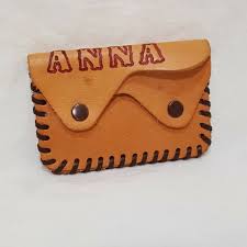 Vintage Leather Wallet Change Purse 2" Name Anna Two Pockets Tan - Etsy