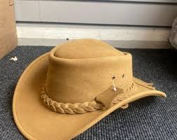 Men Tan Suede Leather Cowboy Hat Unisex Aussie Outback Style ...