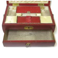 Classic Large Georgian Red Leather Sewing Box with Gilt Fittings & . For Sale at Ruby Lane
