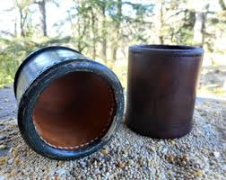 Vintage Mid Century Modern Round Leather Liars Dice Cup Game ...
