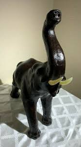 ELEPHANT LARGE LEATHER w/ great Brown color 1970's great condition, glass eyes | eBay