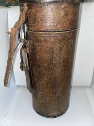 Antique Leather Bottle Holder Cylinder Tube Strap buckle and ...