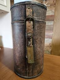 Vintage Leather & Wood Canister with Box Buckle Strap | eBay