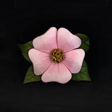 Hand Crafted 1960's Pink Leather Flower Pin With Green Leaves – Canada | QUIET WEST