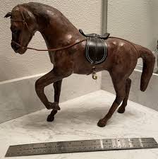 Vintage Leather Horse Figurine with Saddle, Halter, and ...