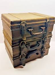 Vintage Wood & Faux Leather Stacked Suitcases Hinged Lid ...