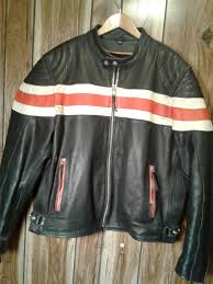 Leather Motorcycle Jacket Orange/White Stripe XXL | eBay