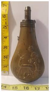 Antique brass powder flask, deer design. For Sale at Ruby Lane