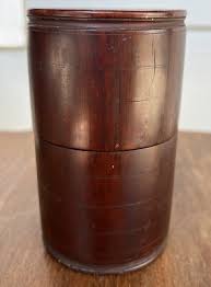 Antique Treenware Turned Wood Round Cylinder Box with Cover ...
