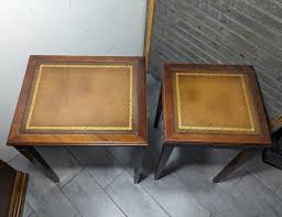 Vintage Set of 2 Mahogany Leather Top Nesting Tables Federal English Regency | eBay
