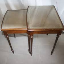 Vintage Wood and Leather Nesting Tables - Etsy