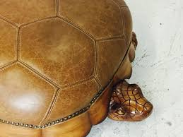 Large Leather and Wood Turtle Ottoman For Sale at 1stDibs ...