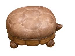 Carved Wood & Leather Turtle Ottoman