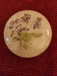 Lefton Alabaster Round Trinket Box with Purple Flowers READ ...