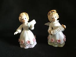 LOT VINTAGE LEFTON ANGEL FIGURINES BRIDE & GROOM & 2 SINGING ...