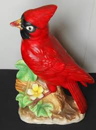 Vintage cardinal ceramic figurine 6 1/2 inch tall on limb ...