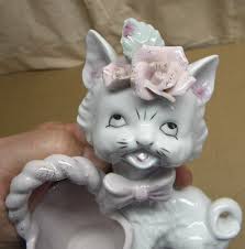 Vintage Porcelain Cat Basket Planter Figurine Pink, Flowers ...