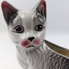 Vintage Ceramic Cat Planter: Mid-century Kitten Figurine ...