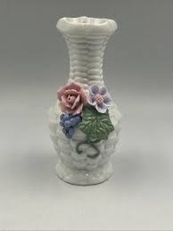 4.25” Floral 3d Flower Miniature White Woven Vase | eBay