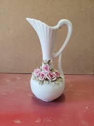 Vintage White Porcelain Raised Applied Flowers Ewer Bud ...