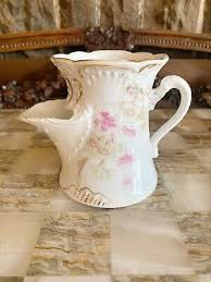 Vtg Porcelain Creamer Pitcher Pink Roses &Gold Rim Cup ...