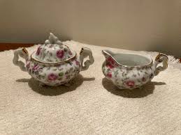 Lefton China Rose Chintz w GOLD Trim Mini 2" Creamer, Sugar ...