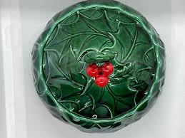 Vintage Lefton Christmas Candy Or Sauce Dish Holly Berries ...