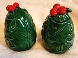 Vintage LEFTON Christmas Holly Berry Green Salt & Pepper ...