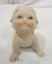 Vintage~Cast Art Crying Baby with Pink Bow | Mercari