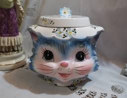 Darling Vintage Lefton Miss Priss Cookie Jar Big Innocent Eyes Blue Flowers Hat & Collar Flower Finial Cat Kitty Whimsical - Etsy Canada