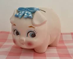 Lefton Small Piggy Bank Blue Polka Dot Bow Made in Japan ...