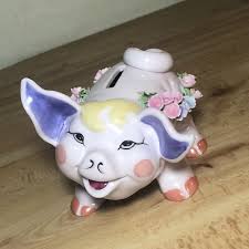 VTG Lefton Piggy Bank Pig Porcelain Figurine 3D Flower ...