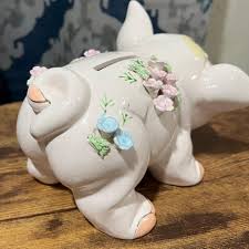 Vintage Lefton Porcelain Piggy Bank: Floral Ceramic Coin ...