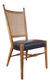 Vintage Mid Century Drexel Style Black Leather & Cane Side Chair | Chairish