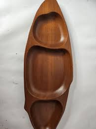 Vintage Monkey Pod Wood Fish Shaped Divided Appetizer ...
