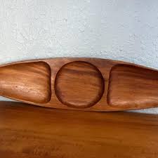 Mid Century Modern Monkey Pod Tray: Vintage Sectioned ...
