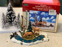 Vintage Lemax Landscape Feeding Deer With 3 Trees | eBay
