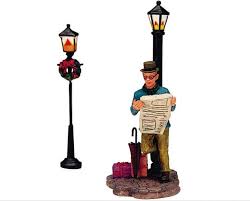 Lemax BIDING TIME With LAMP Post Set of 2 # 32701 Christmas ...