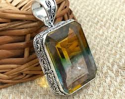 Bio Tourmaline Gemstone Silver Pendant, 925 Sterling Silver Unique Vintage Pendant, Oxidized Pendant, Partywear Pendant, Statement Jewelry - Etsy