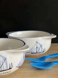 French Ceramic Bowls by JARS: Embossed Ship Design, Marine ...