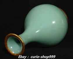 8.8" Song Dynasty Longquan Kiln Porcelain Gilt Fengshui Flower Bottle Vase Pair | eBay