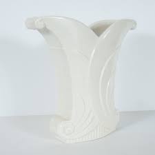 Art Deco Skyscraper Style White Porcelain Scroll Form Vase ...