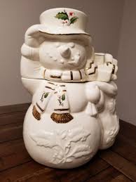 Home for The Holidays Snowman Cookie Jar White w/Gold Trim ...