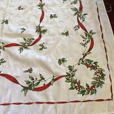 Christmas tablecloth Rectangle 49x68 Red Ribbon & Holley. No ...
