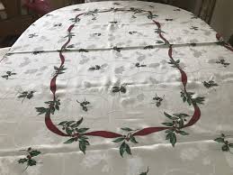 Vintage Poly Cotton Damask Christmas Themed Tablecloth 56 X ...