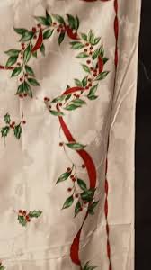 Vintage Christmas Damask Tablecloth Holly Berry Ribbon 52" X ...