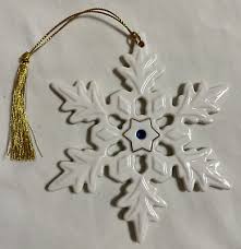Lenox China Snowflake Xmas Ornament Ivory w Blue Gem 24Kt ...