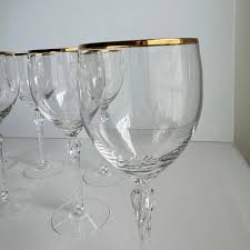 Lenox Monroe Gold Trimmed Wine Glasses Crystal Water Goblets Set of 12 | Chairish