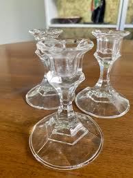 Vintage Clear Glass Candlestick Holders - Etsy